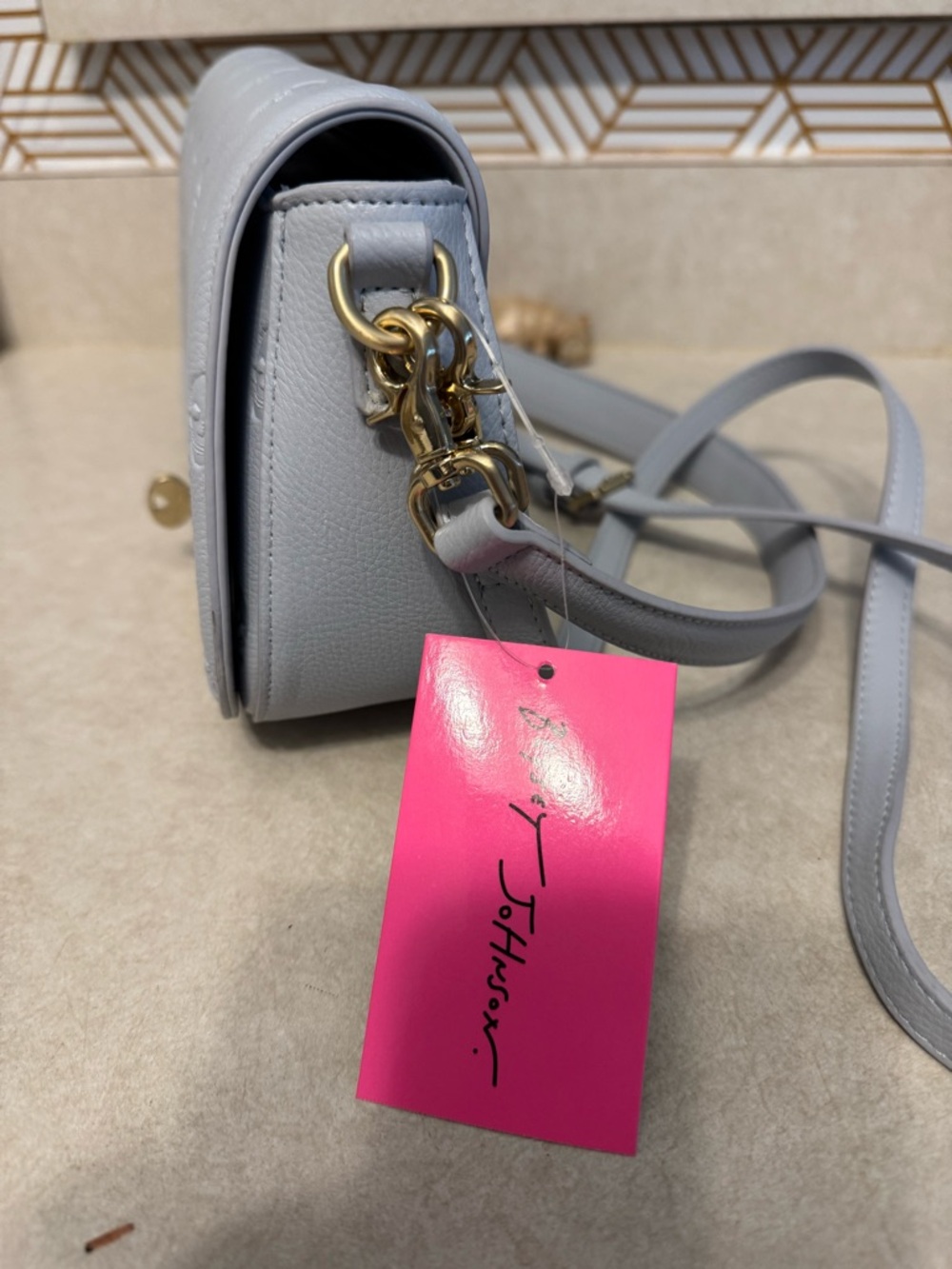 NWT Betsey Johnson Powder Blue Embossed Skull Leather Shoulder Crossbody Bag - Picture 3 of 5